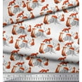 thumbnail image 2 of Soimoi White Silk Fabric Tree Stump & Fox Animal Print Fabric by the Yard 42 Inch Wide, 2 of 3