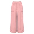 thumbnail image 7 of Cagogo Women Wide Leg Pants Cotton Linen Elastic Waist Casual Loose Long Trousers with Pockets Travel Lounge Solid Beach Clothes, Pink XL, 7 of 7