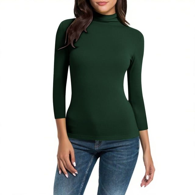 Daiosportswear Chandail Léger à Col Roulé à Manches Longues Premium pour Femmes Vert P(S)