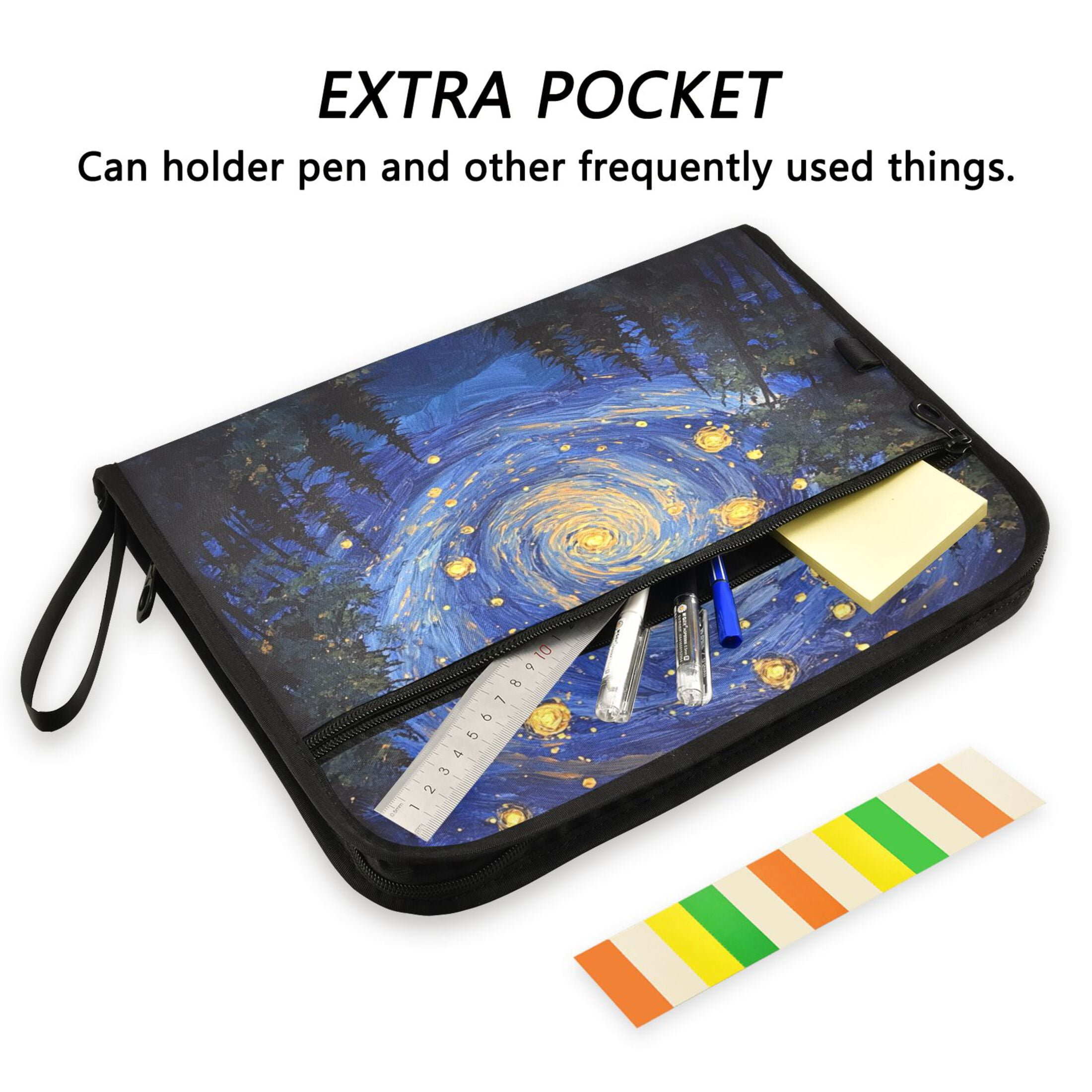 WOBOGO Starry Night Sky with Fireflies Expanding File Folder Letter Size Accordion Filing Organizer 13 Pocket Separate Organ Pocket