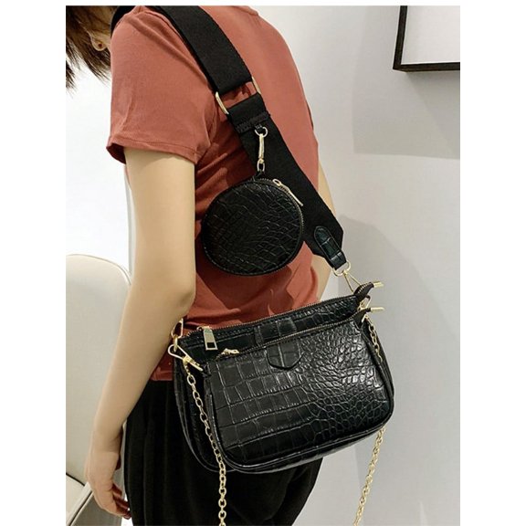 Solid Color PU Leather women Shoulder Messenger Bag Casual chain Crossbody Bags Women Handbags Totes Bag 3 Sets Clutch Purse