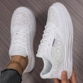 thumbnail image 3 of Rokment Women's Platform Low Top Fashion Sneakers Breathable Casual Embroidery Lace Leather Patchwork Height Increase Chunky Flat Walking Tennis Shoes, 3 of 7