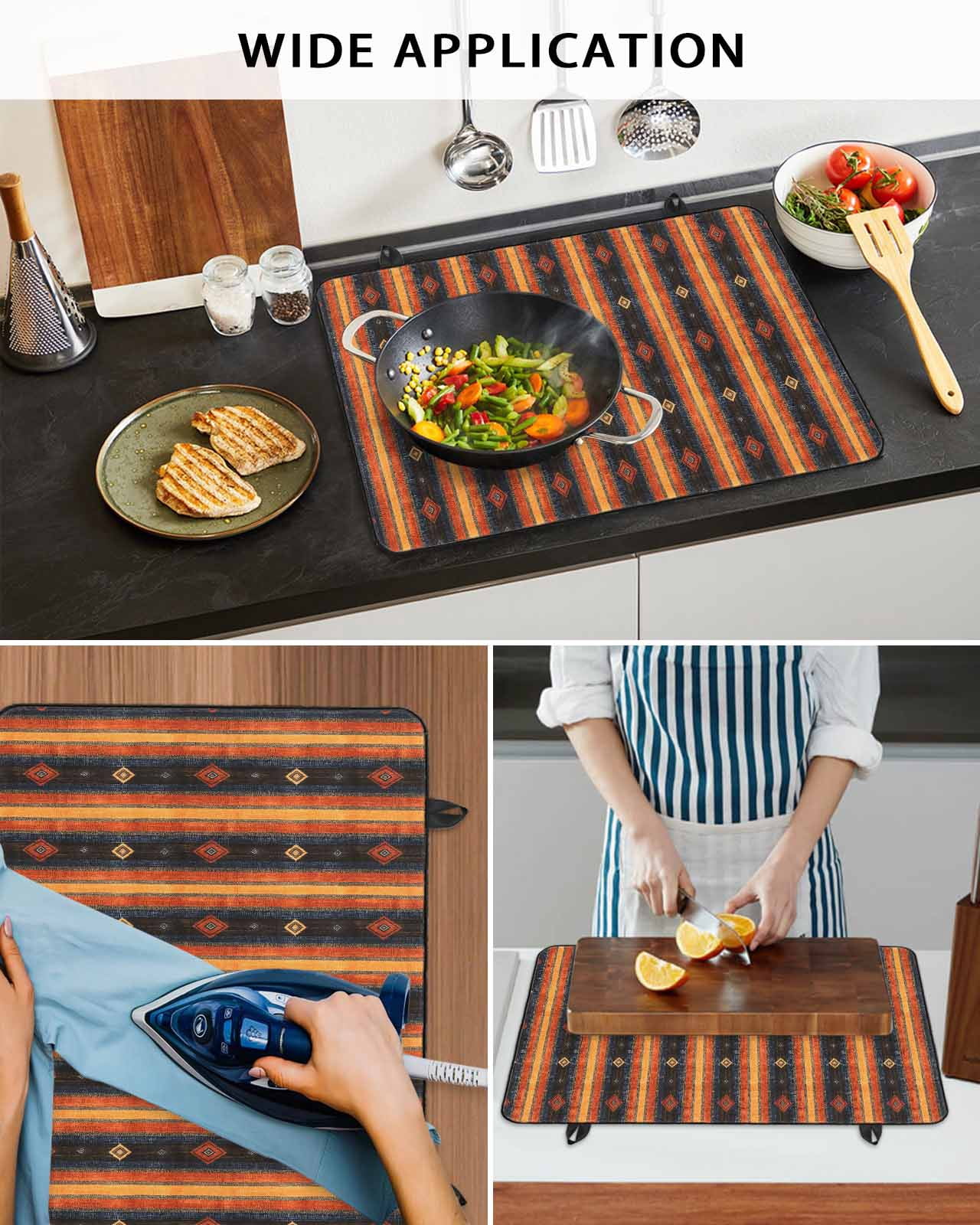 nqOlkjepod Large Induction Cooktop Protector Mat 24"x21", Burnt Orange Striped Stove Top Covers for Electric Stove, Modern Southwest Geometric Stove Burner Cover Mats, Glass Top Stove Cover