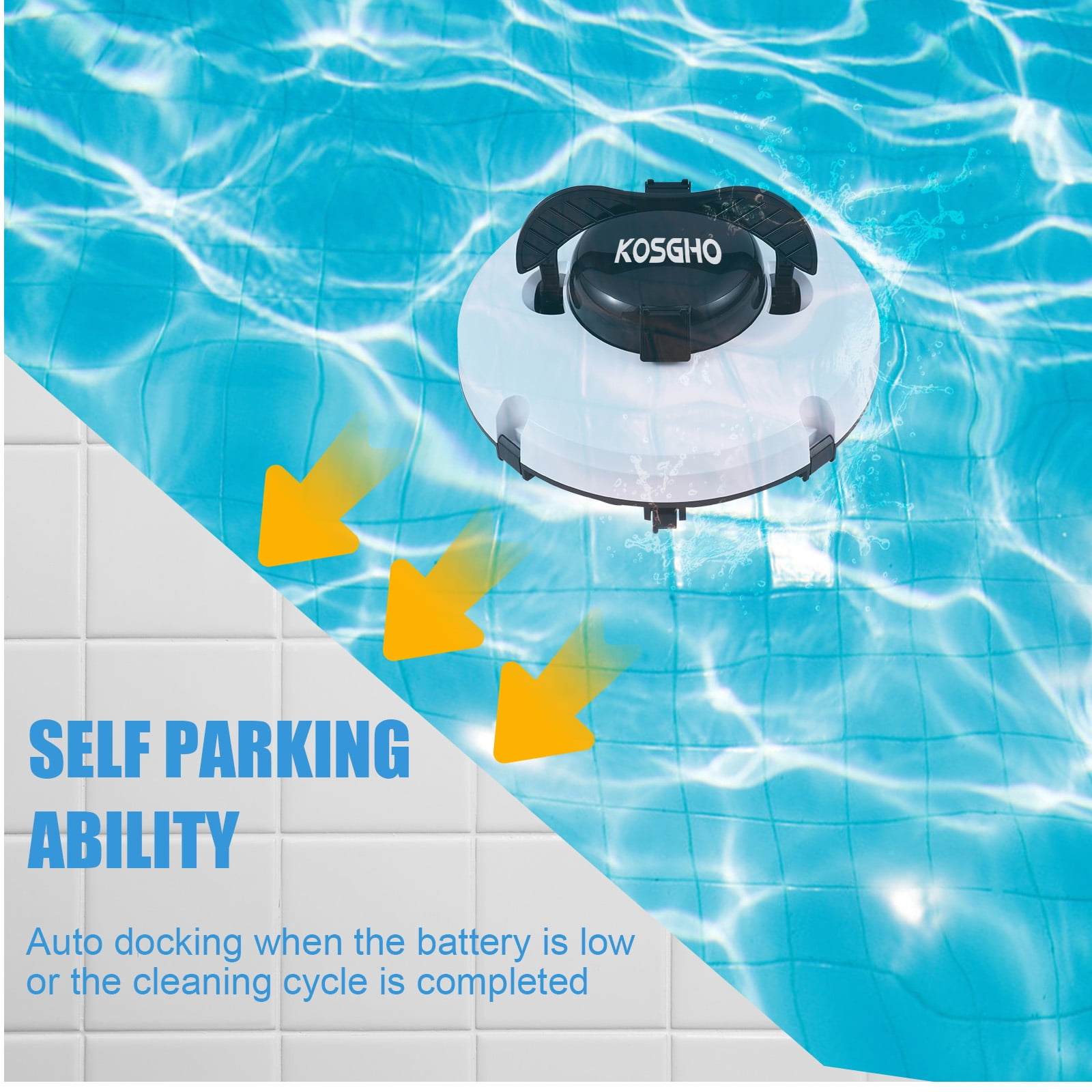 Dcenta Cordless Robotic Pool Cleaner, 120Mins Automatic Swimming Pool Vacuum Cleaner with Dual-Motor for Above Ground In-Ground Swimming Pool Up to 538 Sq. White
