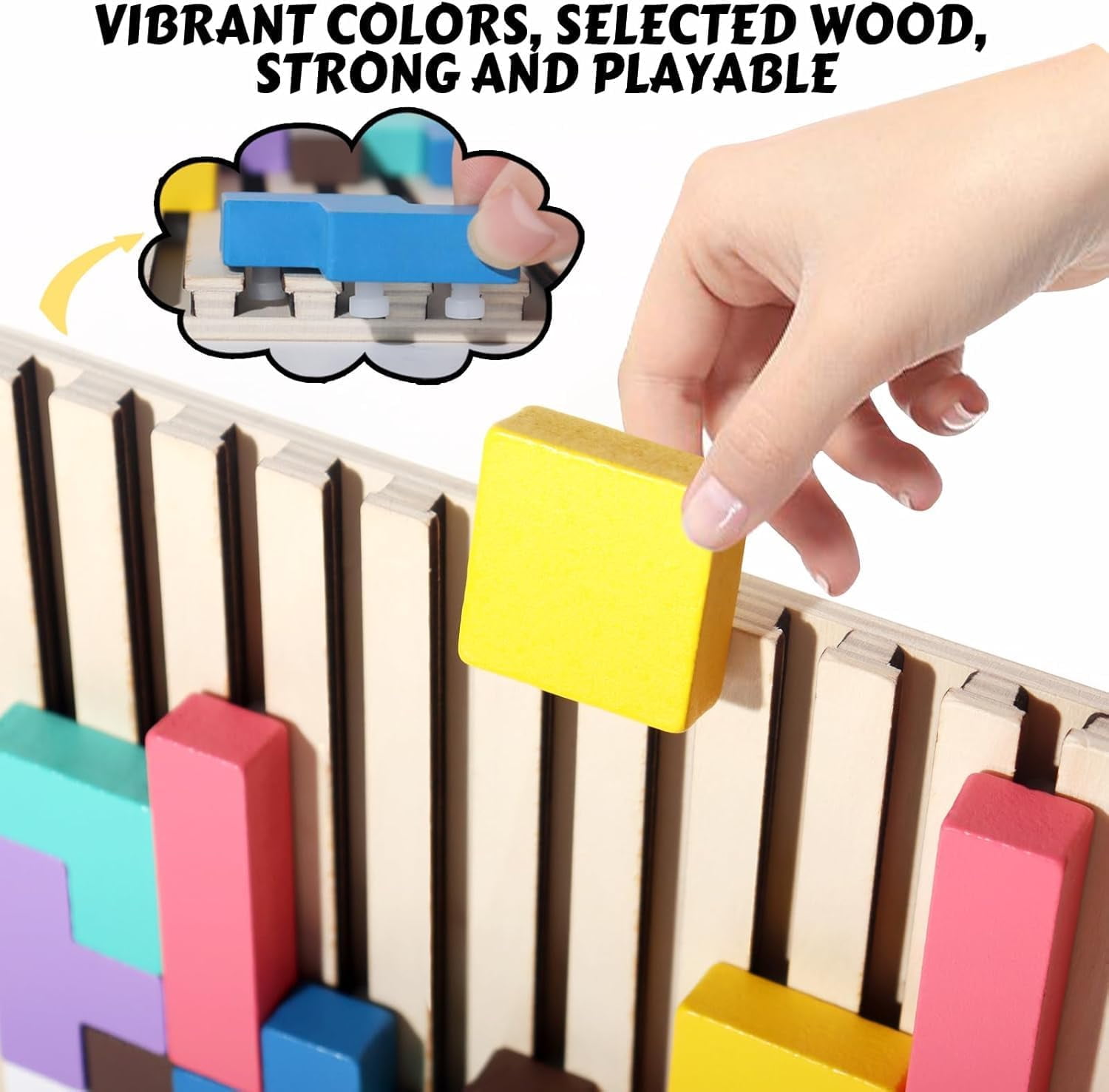 Wooden Colored 3D Russian Block PuzzleToys,  Jigsaw Stacking Montessori Toys Educational Gift, Board Game 10-Card and 42-Piece Puzzle Toys Brain Blocks Teasers for 3-6 Years
