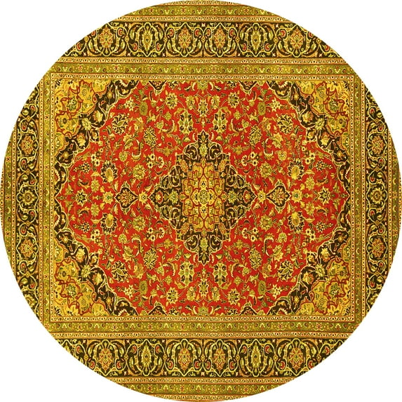 Ahgly Company Indoor Round Persian Yellow Traditional Area Rugs, 4' Round