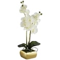 thumbnail image 5 of Dahlia Studios Potted Faux Artificial Flowers Realistic White Orchid Greenery in Gold Ceramic Pot for Home Decoration 22" High, 5 of 8