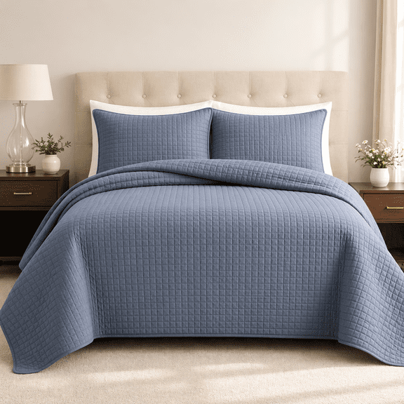 DBOZE Oversized Queen 3 Piece Lightweight Quilt Set Soft Cotton Blend Bedspread with Diamond Embroidery Gray