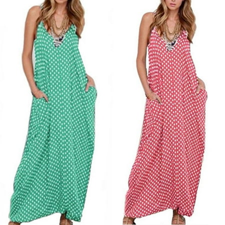 Maxi Scoop - Women's Casual Sleeveless Sundress Scoop Neck Striped Loose Beach Long Maxi Dress