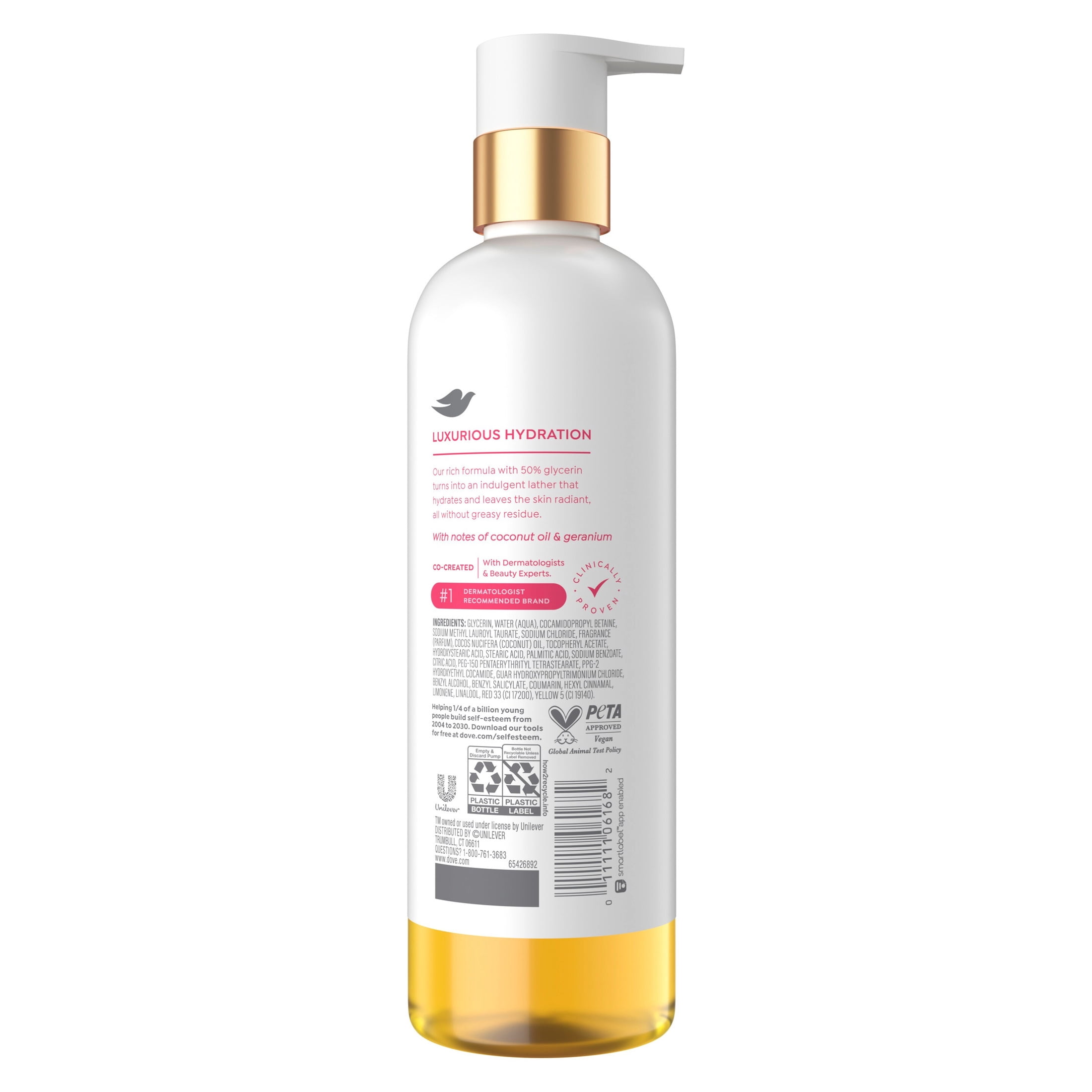 Dove Coconut & Geranium Oil Body Wash for Women Serum + Dewy for Hydrated & Repaired Skin, 15.3 fl oz