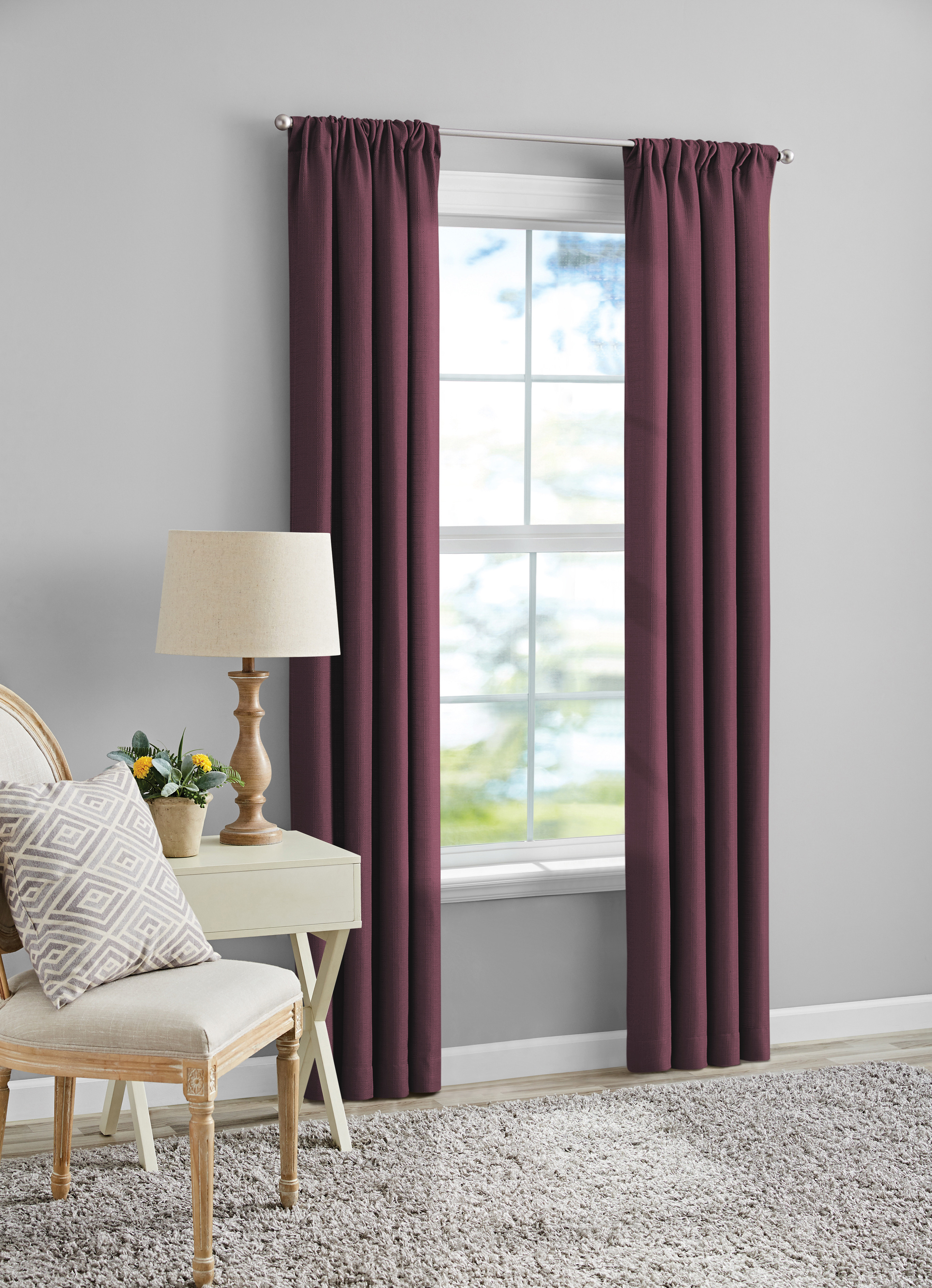 Mainstays Southport Burgundy Solid Color Light Filtering Rod Pocket Curtain Panel Pair, 40" x 84" - image 3 of 10