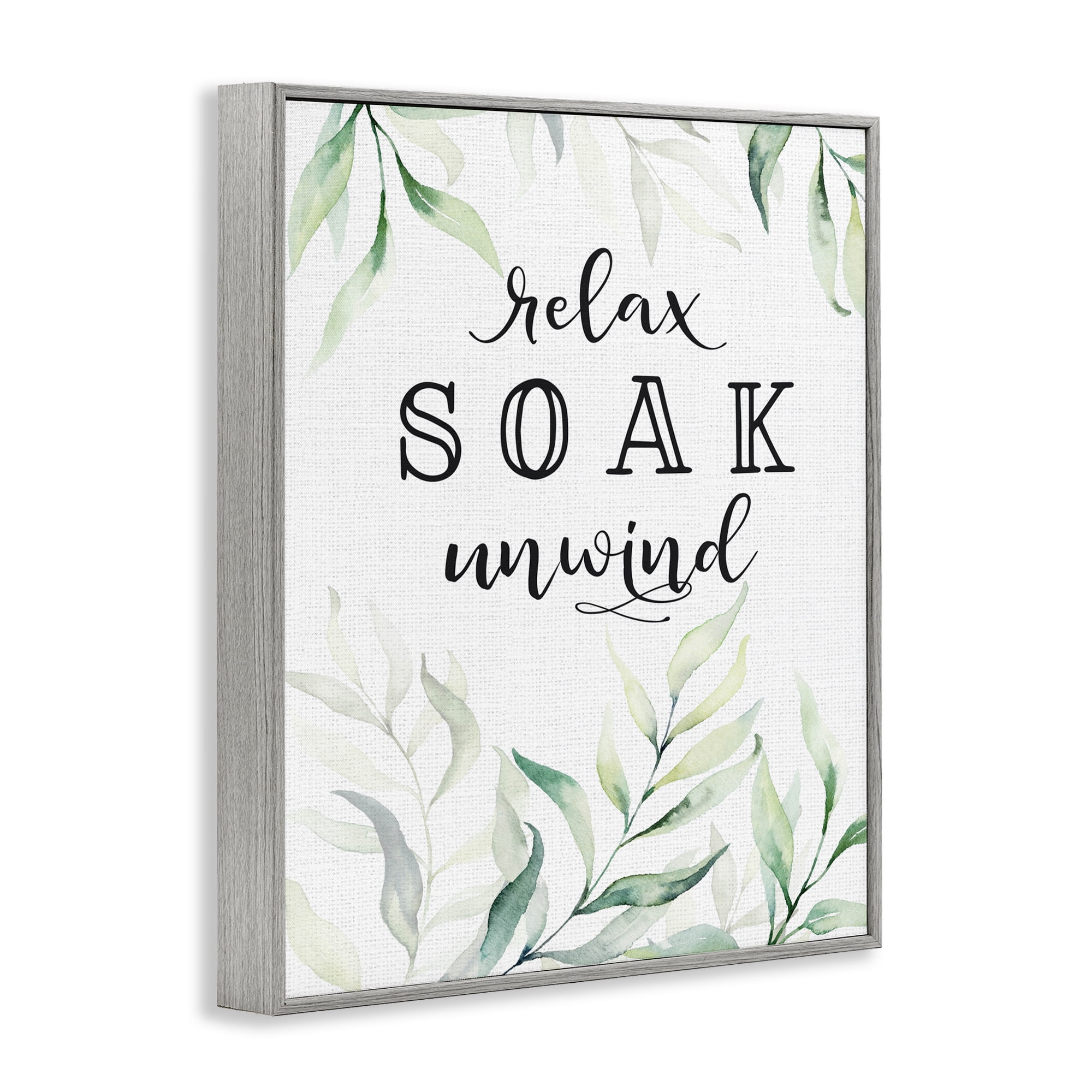Soak & Unwind with Leaves Gray Framed Giclee Art, design by Lettered and Lined