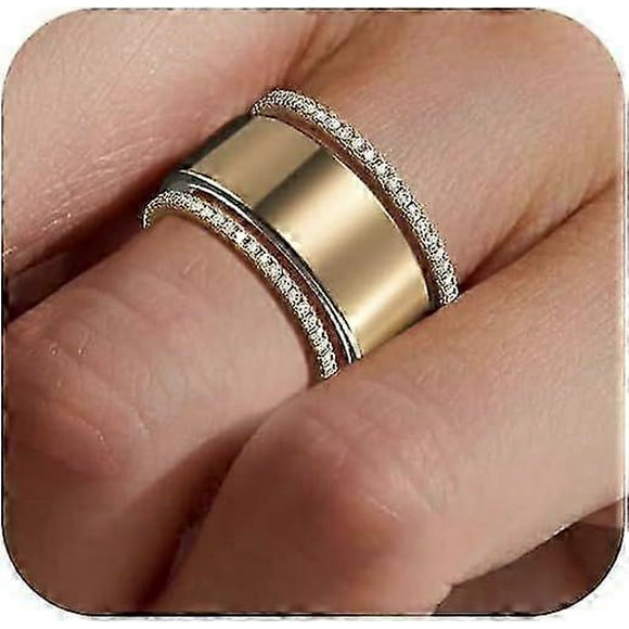 (Gold-6)2-Pack 14K Gold Plated Stacking Rings for Oura Gen 4/Oura Gen 3, Cubic Zirconia Simulated Diamond Oura Ring Stack for Women