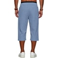 thumbnail image 5 of Men's Pants Elastic Waist Drawstring 3/4 Length Solid Textured Knit Loose Soft Breathable Summer Bottoms for Gym Workout Weekend Outings and Active Days Blue XL, 5 of 9