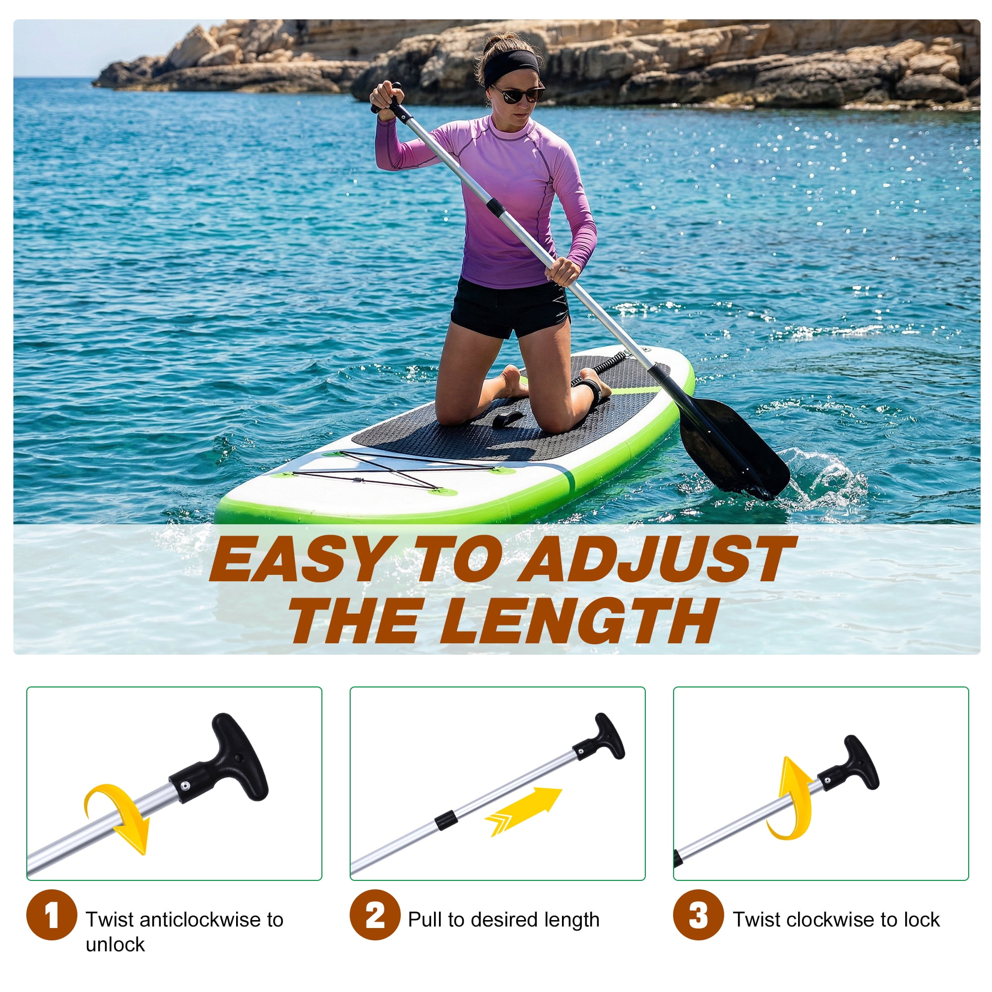 Kayak Paddle, HDJ 2Pcs Boat Paddles Telescoping Emergency Oar for Boat, 42" Adjustable Anti Slip Aluminum Plastic Canoe Paddles, Black