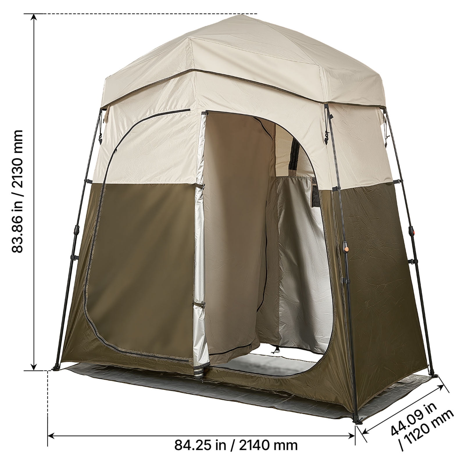 KFFKFF Portable Camping Shower Tent, Dual-Room Privacy Shelter with Stakes, Ropes, and Carry Bag, Durable 150D Oxford Fabric with Silver Coating, Ideal for Camping, Beach Trips, and Fishing