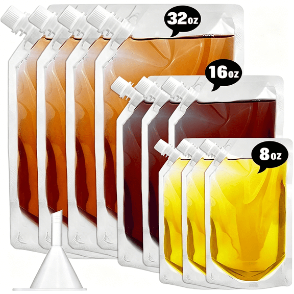ACDANC Cruise Liquor Flask Kit for Travel,Concealable and Reusable Alcohol Juice Travel Plastic Flasks Liquor Bags for Sneak Drink - 4 X 32 Oz 3 X 16 Oz 3 X 8 Oz 1 Funnel
