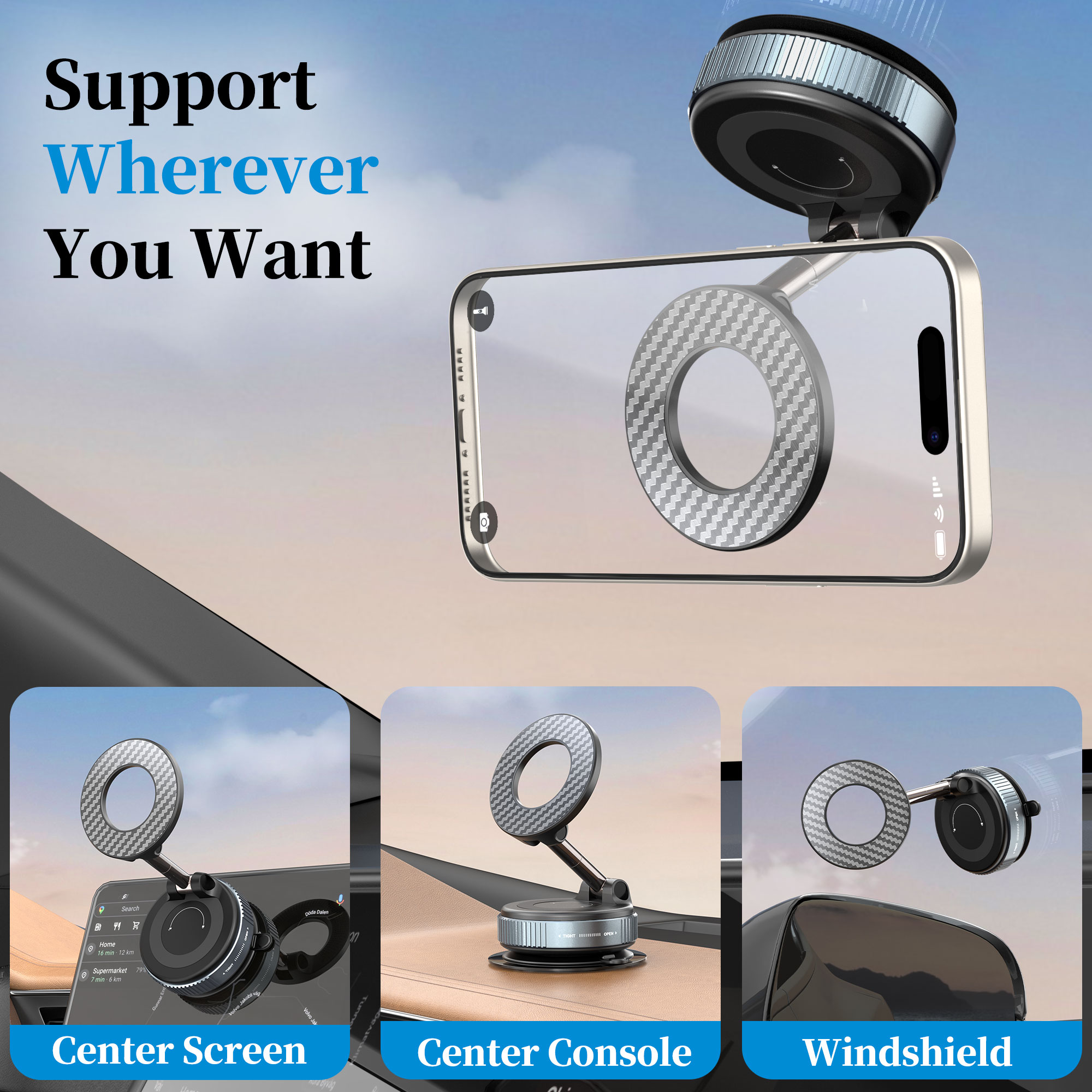 SPORTLINK Magnetic Car Phone Mount, Suction Cup, Black photo 3
