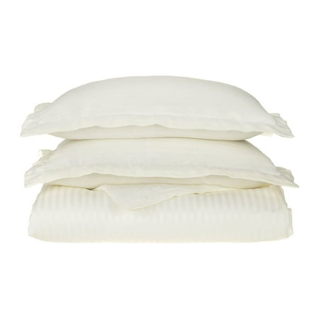 Superior Stripe Wrinkle-Free Reversible Duvet Cover Set, Twin XL, Ivory