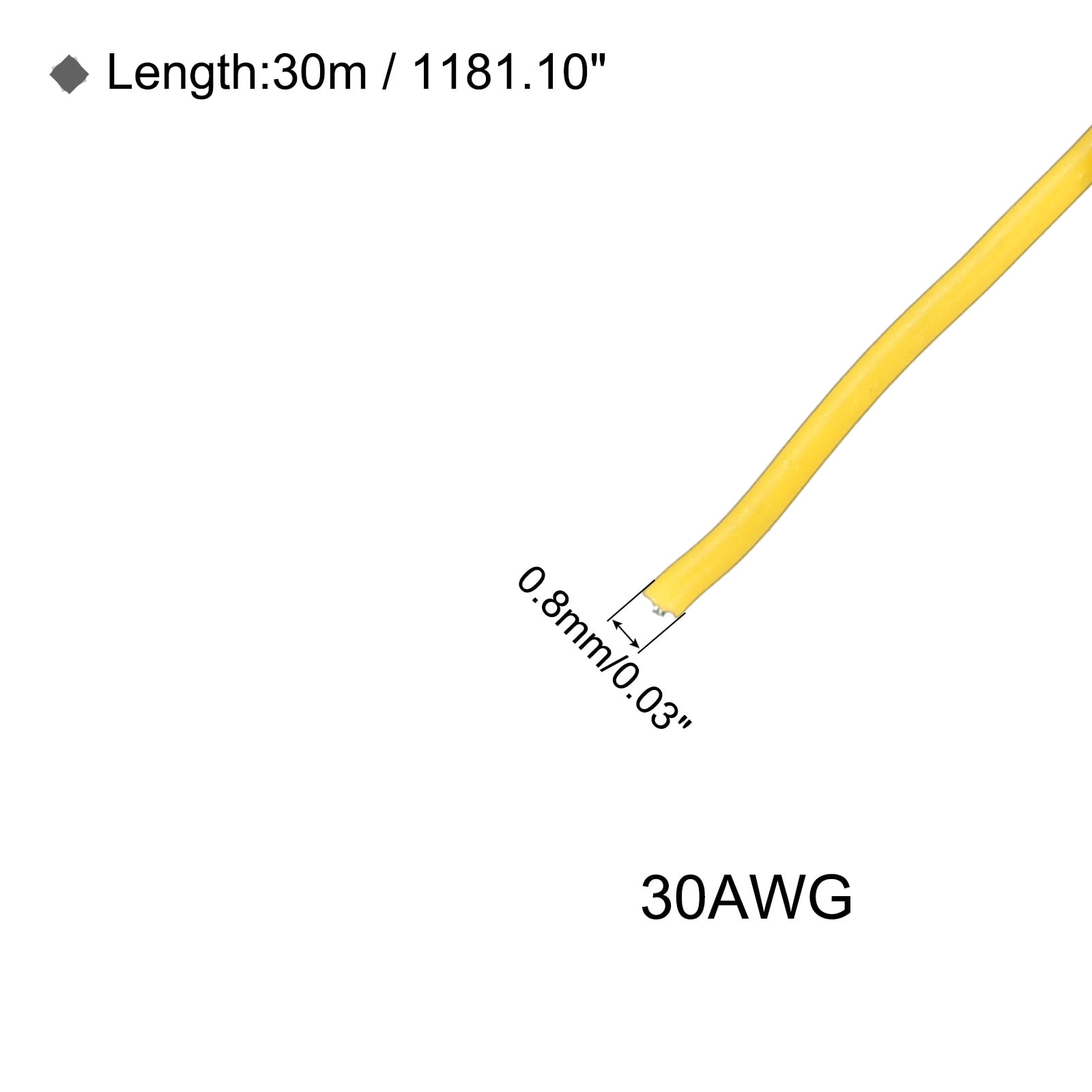 Silicone Wire 30AWG 30 Gauge Flexible Tinned Copper Standard High-Temperature Hookup Wire Yellow 30m/98ft