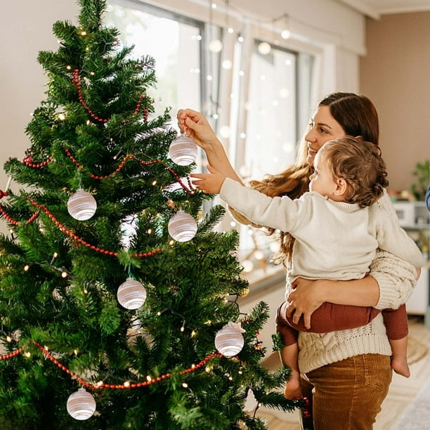 Juego de Bolas Navideñas Antiguas de Pvc Blanco, 6 Piezas, 8 Cm (3,15"), para Colgar En El Árbol de Navidad. Caja con Colgante de Bola | Brillante, Mate, con Purpurina | Regalo Navideño