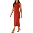 thumbnail image 4 of Vestido de suéter midi sin mangas de punto acanalado para mujer INSPIRE CHIC, elegante y casual con cuello simulado, 4 of 5