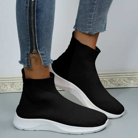 

CAICJ98 Walking Shoes Women Women Sneakers Comfort Slip On Wedges Shoes Breathable Mesh Walking Shoes Black