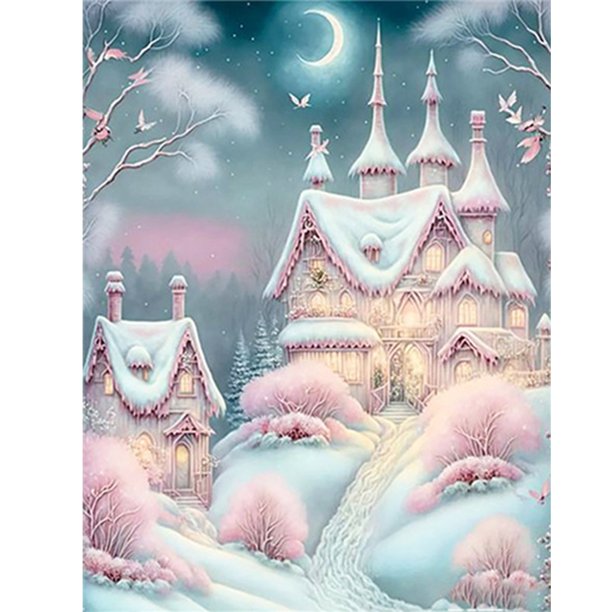Cuadros Decorativos 5D bricolaje ronda completa taladro diamante pintura Castillo Kit arte decoración del hogar (B6370) Wdftyju de costura negro 4 estilos