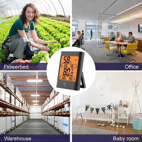 Digital Hygrometer Thermometer with Backlight, High Precision Humidity & Temperature Sensor, LCD Display for Indoor/Outdoor, Max/Min Records, Magnetic Mount, Wall Hanging, Battery Powered