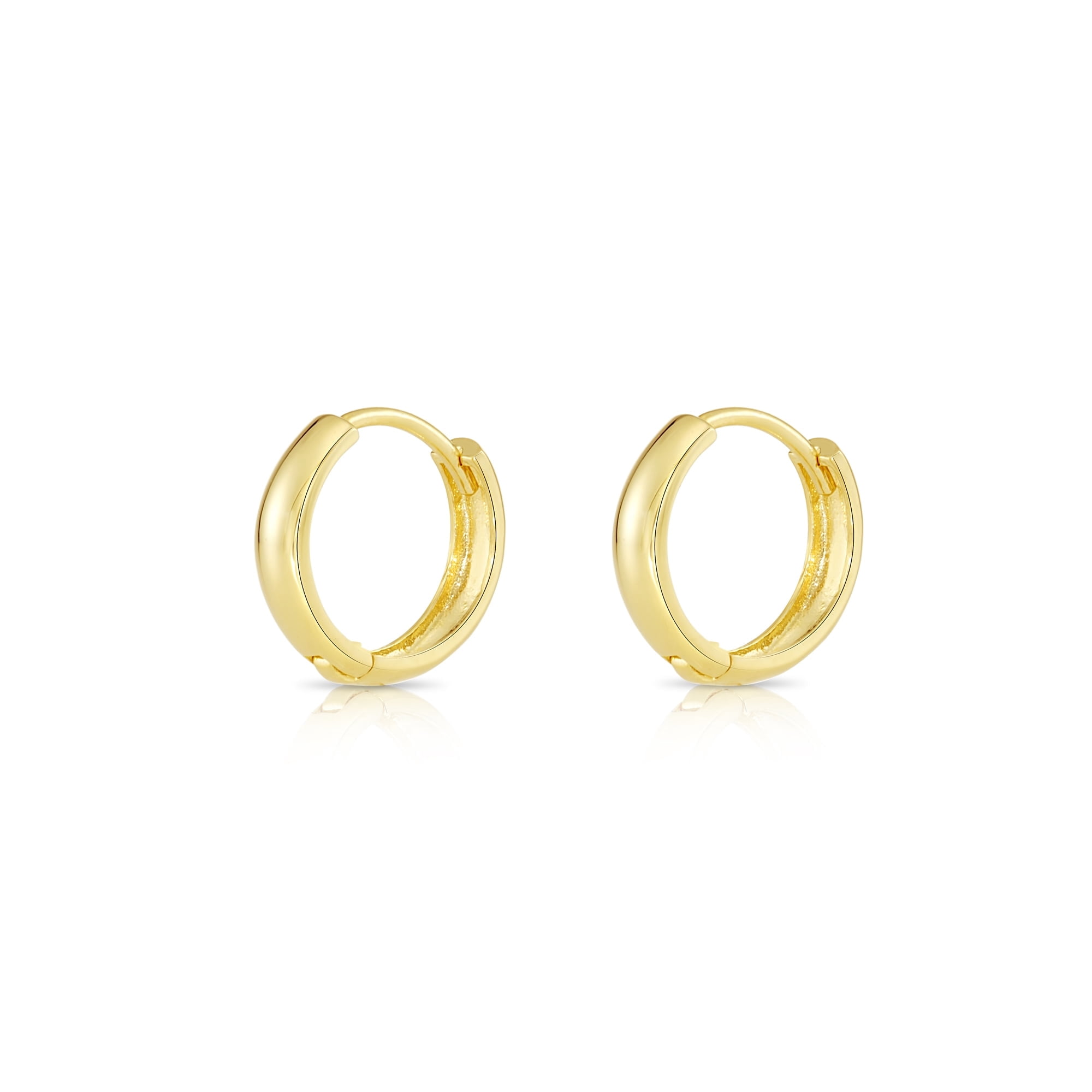Tilo Jewelry 14K Yellow Gold Shiny Round Huggie Hoop Earrings | 12mm Small | Dainty Everyday Earrings for Women, Men, Unisex