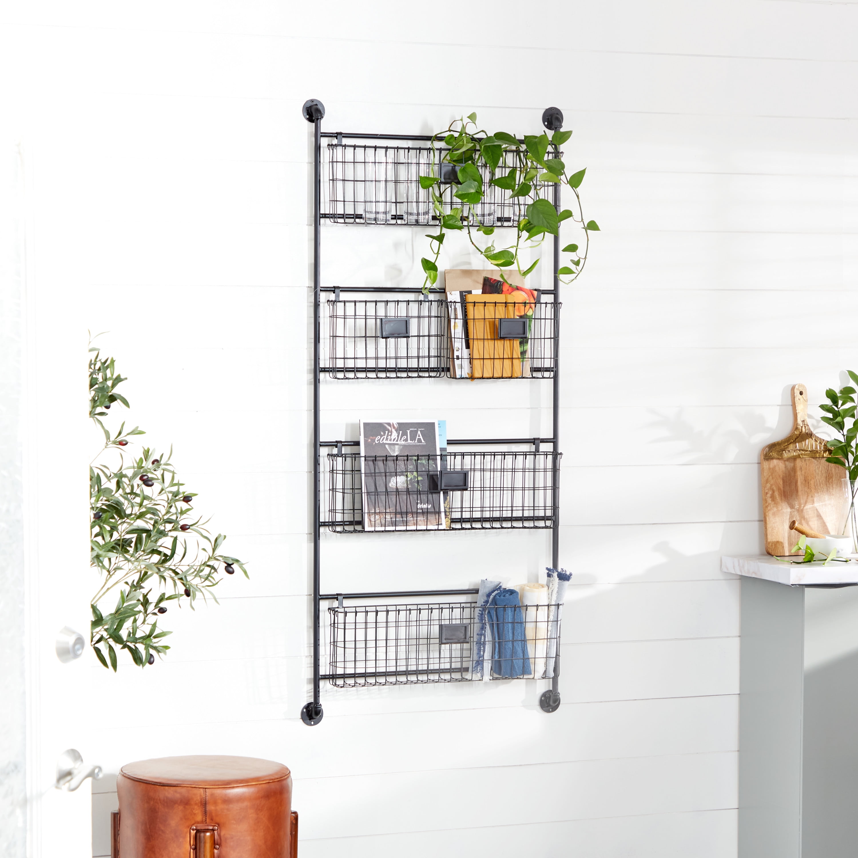 Wall Storage Metal Wire Shelf Rack Book Holder Living Room Cafe Wall Decor 