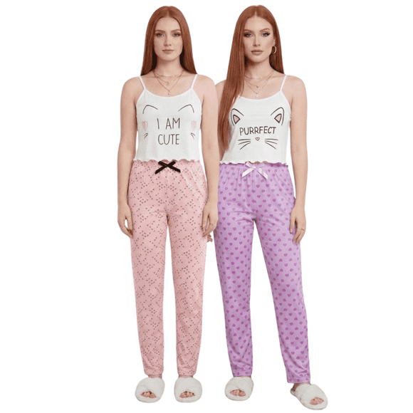 Set De 2 Conjunto Pijama Mujer Blusa Y Pantalón Dama Piyama Unitalla Pyjama