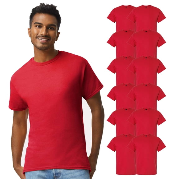 Gildan Short Sleeve Cotton T-Shirt for Men, Comfortable Bulk Classic Red Tee, Pack 12, Size S