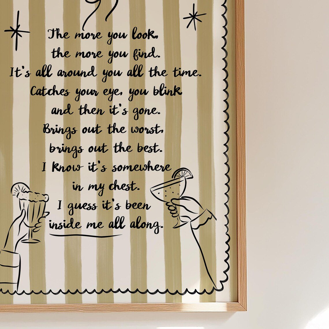 Retro Lyric 'i've Seen It' -song Lyrics Vintage Olive Striped Poster