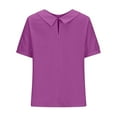 thumbnail image 4 of Ediodpoh Women's Retro Fashion Solid Color Loose Casual Turndown Neck Shirt Short Sleeved T Shirt Tops Women's Tops Purple L, 4 of 5