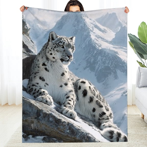 RKSupls Snow Leopard Throw Blanket, Soft Warm Lightweight Flannel Throw Blanket for Couch, Bed, Outdoor, Cozy Fluffy Fuzzy Blankets for Women Boys Girls, Home Decor, 30*40in