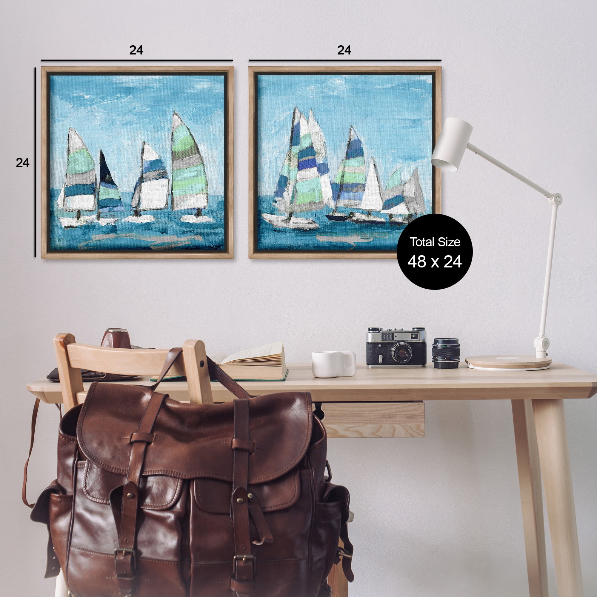Stupell Industries Soothing Sailboats Drifting Marina Nature Painting Brown Floater Framed Canvas Art Print Wall Art, 25 x 25, Set of 2