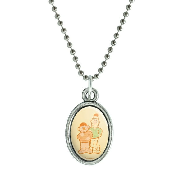 Sesame Street Bert and Ernie Distressed Antiqued Oval Charm Pendant with Chain