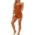 thumbnail image 2 of Conjuntos de pijamas de satén para mujer INSPIRE CHIC, top de tirantes con pantalones cortos, 2 piezas, ropa de dormir, conjunto de pijama de seda M Caramelo, 2 of 6
