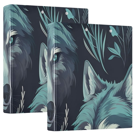 Wolf Leaves Green 3 Ring Binders 1.5 inch Hardcover File Folders with Interior Pockets A4 Size Organizer for School Office Hospital Set of 2