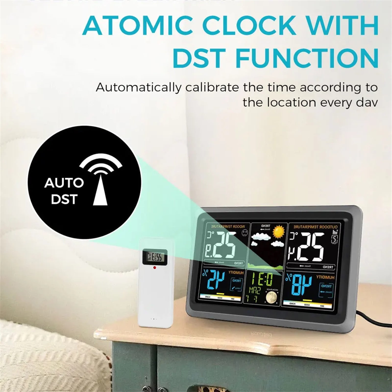 Weather Station Wireless Indoor Outdoor Thermometer, Color Display Weather With Barometer, Calendar, Adjustable Backlight ,High Precision