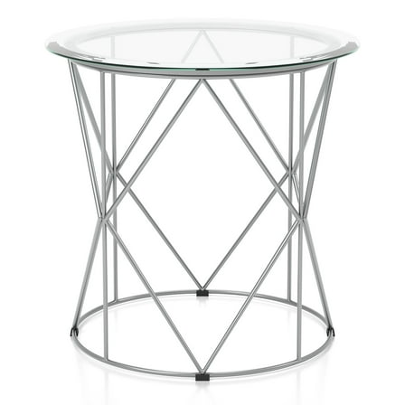 Eila Glass Top Round End Table, Chrome