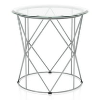Eila Glass Top Round End Table, Chrome