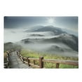 thumbnail image 1 of Misty Cutting Board, Nature Photo of Foggy Mountains Grassy Land and Long Wooden Pier Stairs at Daytime, Decorative Tempered Glass Cutting and Serving Board, in 3 Sizes, by Ambesonne, 1 of 2