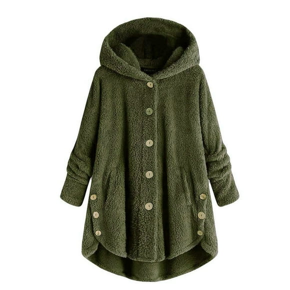 LOVZFMLL Jackets for Women Plus Size Button Tops Hooded Loose Cardigan Wool Coat Winter Jacket