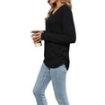 thumbnail image 2 of Womens Long Sleeve Shirts V Neck Casual Tops Loose Dressy Basic Fall Fashion Trendy Outfits Winter Clothes Black XXL, 2 of 8