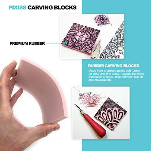 6 Pcs 2x2 Rubber Block Stamp Carving with Cutter Tools Making Kit,  Carving Rubber Stamp for Printmaking, Printing (6 Pcs Round Rubber Block +  Carving Tool)