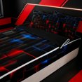 thumbnail image 3 of Erosebridal Glowing Abstract Print Zipper Queen Comforter Set with Fitted Sheet and 2 Pillowcases for Boys Men, Blue Red Square Triangle Zipper Bedding Set, Black Reversible, 4pcs, 3 of 7