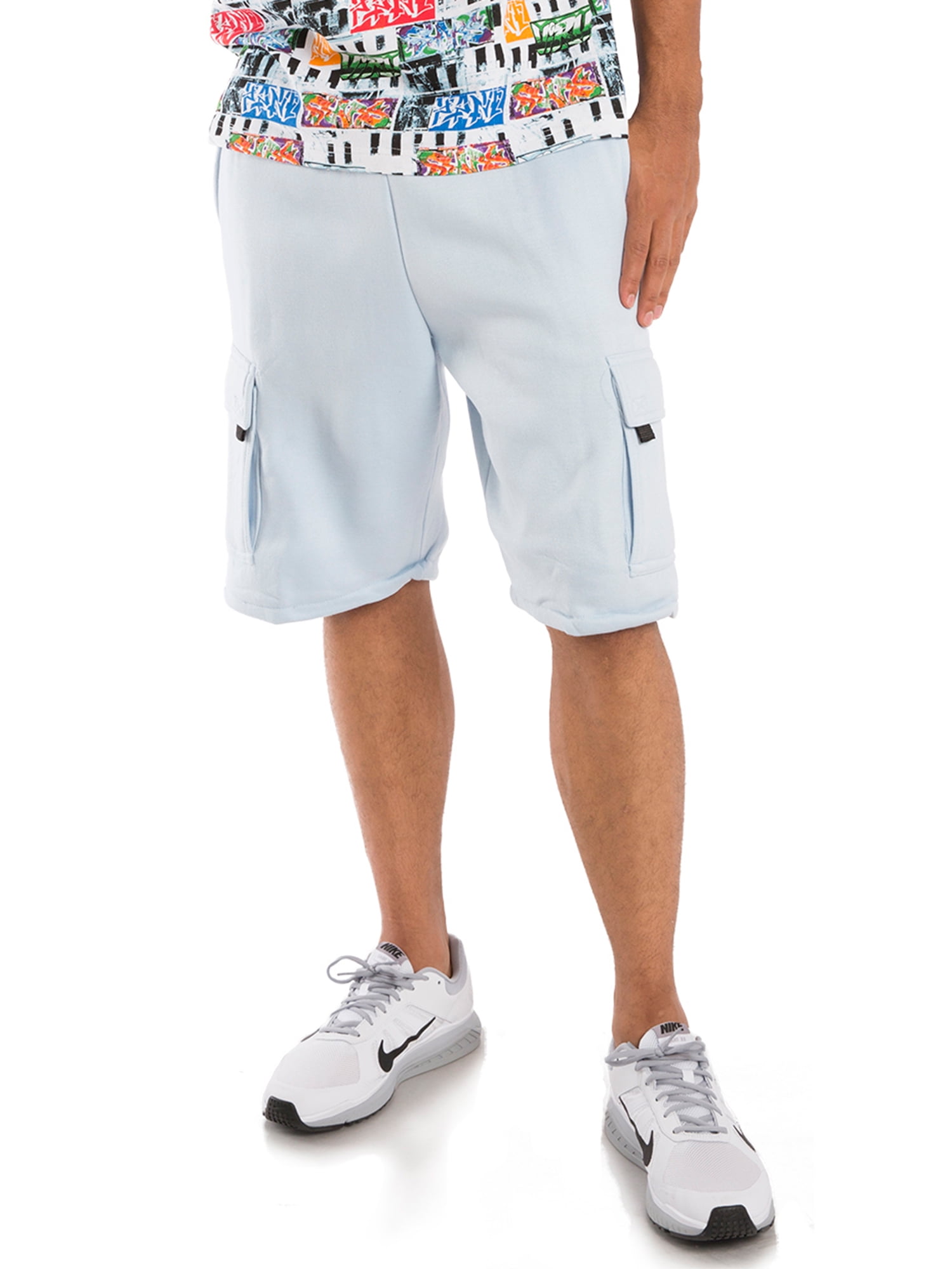 Vibes Men Fleece Cargo Shorts 13" Inseam Lt Blue Large
