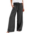 thumbnail image 2 of Wide Leg Linen Pants for Women Tall Spring Linen Palazzo Pants Baggy High Waisted Beach Pant Gauze Lounge Trousers Black 2XL, 2 of 5